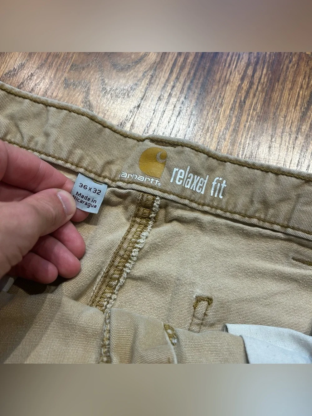 Carhartt Double Knee Cut Off Shorts Relaxed Fit Sz36 Men’s Tan Beige Faded